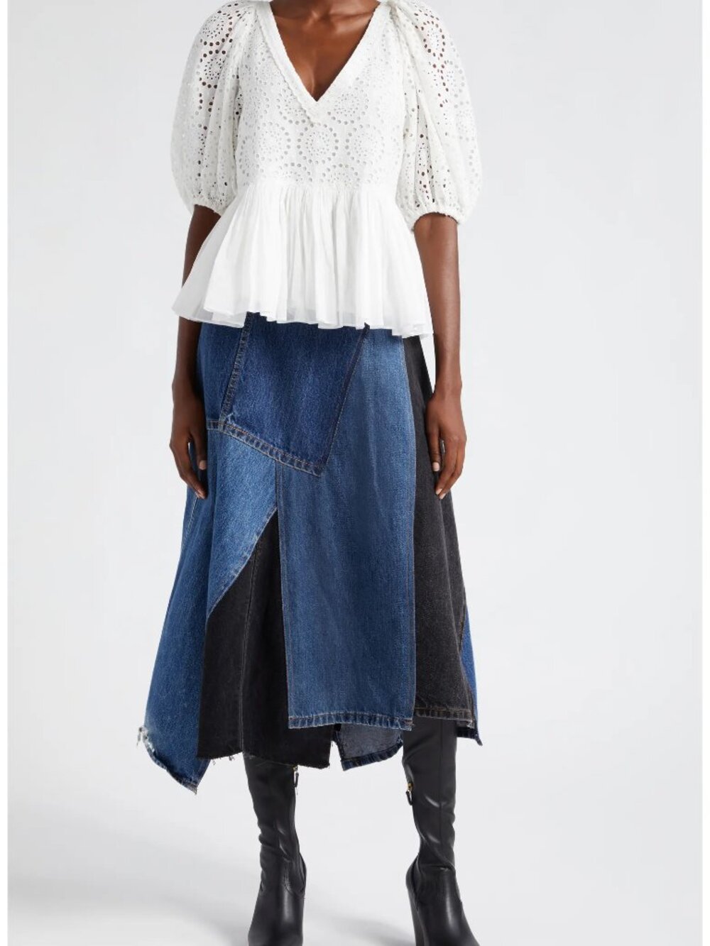 SEA New York Elena Skirt baggy pieced Denim Patchwork Midi Grunge asymmetric 6 - Picture 2 of 16